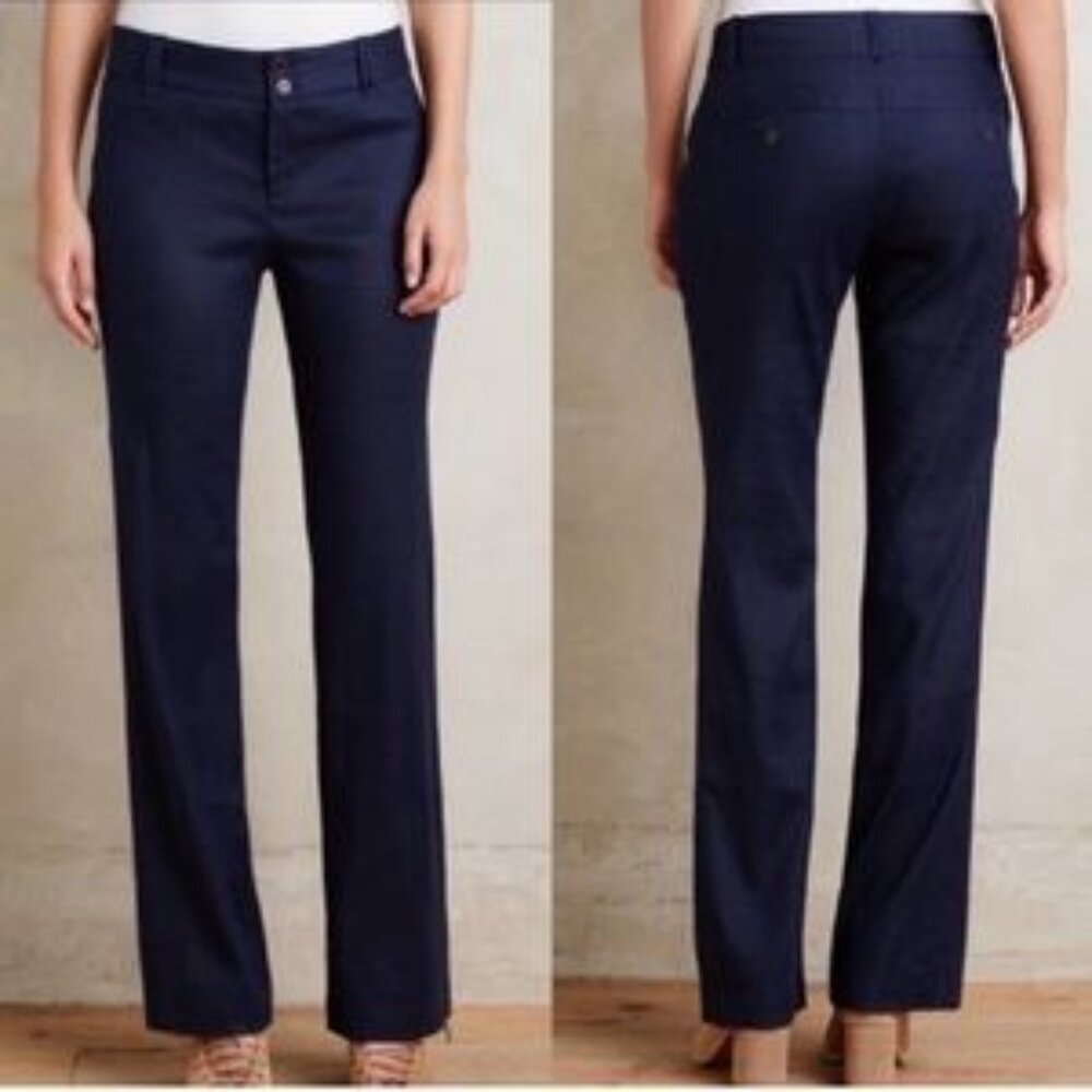 Anthropologie Elevenses Navy Linen Trouser pants- Size 12